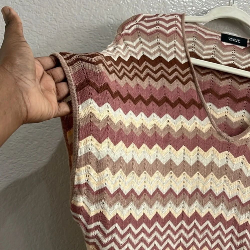 Verve Sweater Dress Black Chevron Print Midi  Size 2X Brown Tan Pink TC0035